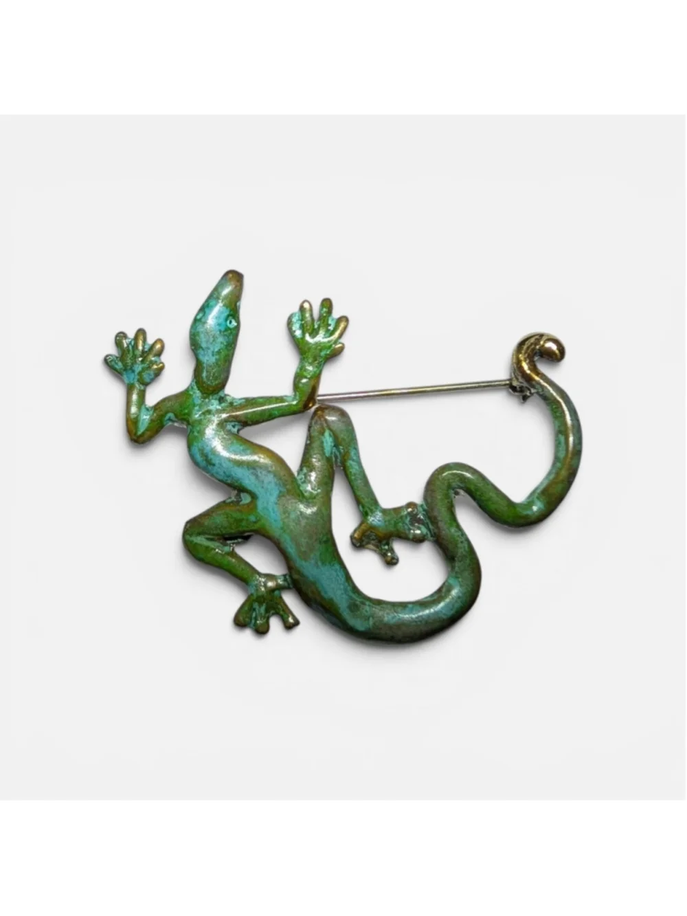 SIGNED Richard Kaish Lizard Gecko Reptile Bronze Patina Colored Brooch Pin 2